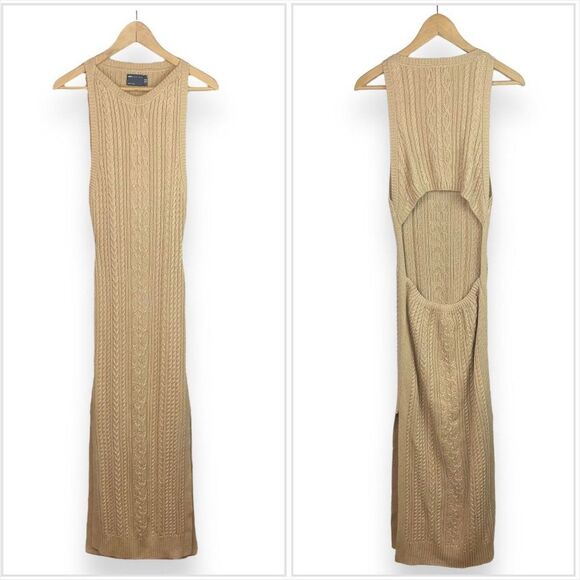 🆕 ASOS Cable Knit Midi Dress with Open Back Detail in Camel - Picture 9 of 11